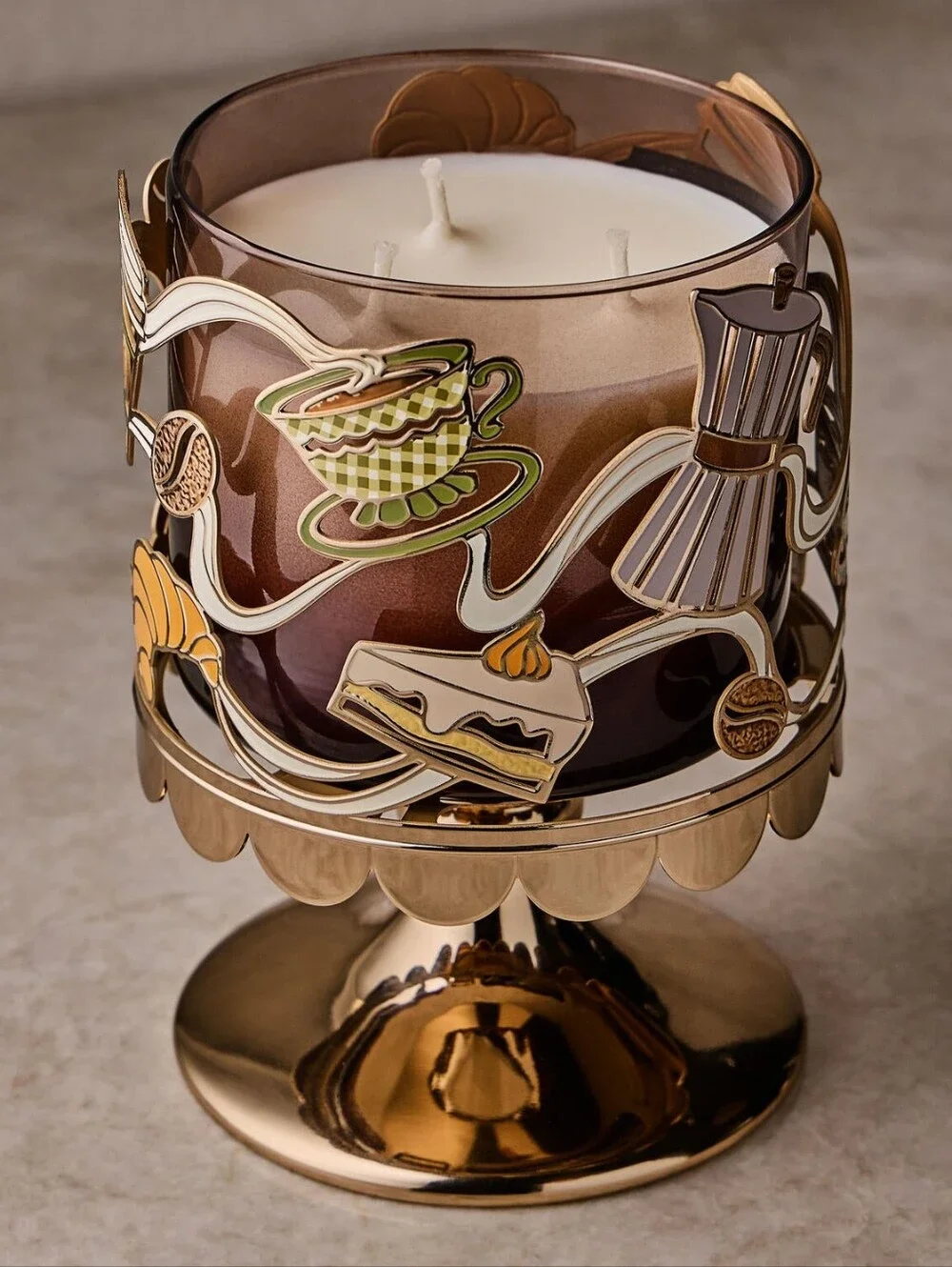 Bath & Body Works Gold Metal Coffee Time Dessert Café Fall Candle Holder NEW